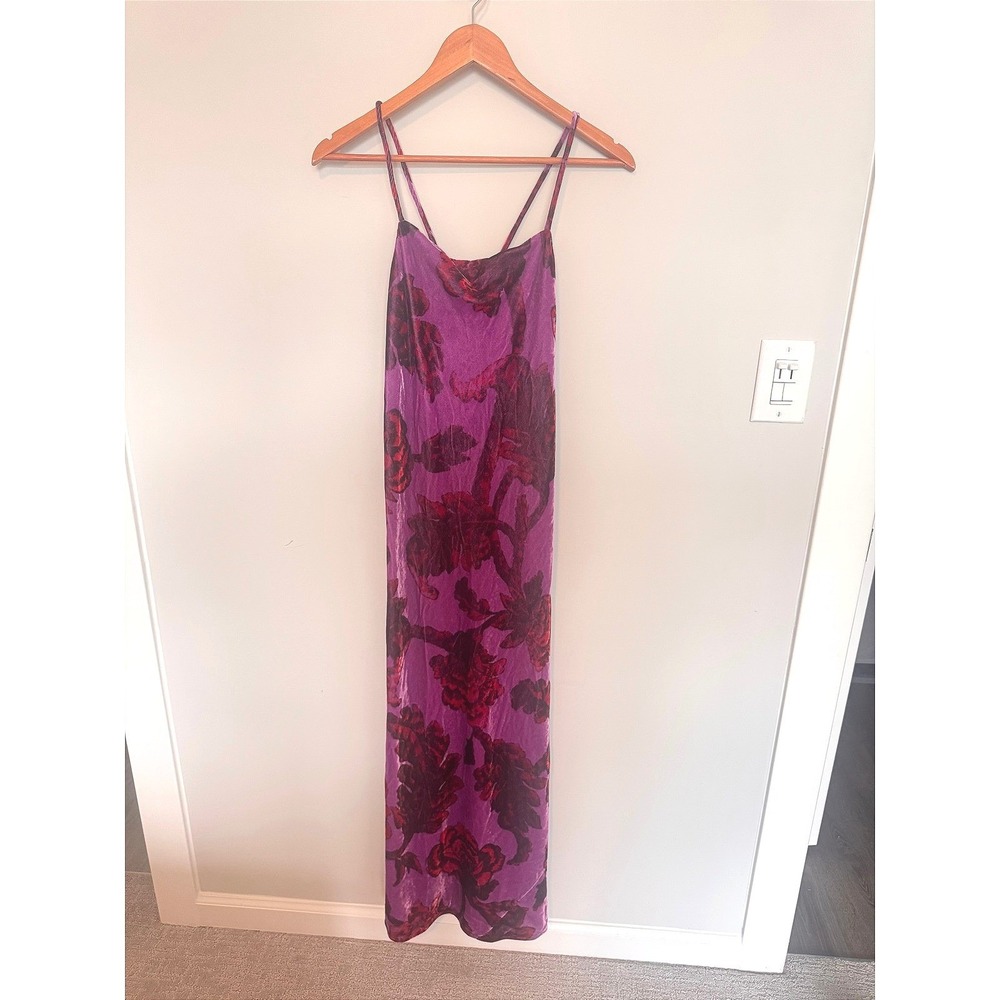 RHODE | Jemima Dress Womens 4 Purple Velvet Burnout Floral Midi Slip Dress NEW - Picture 2 of 6